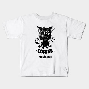 Coffee Meets Cat | Caffeinated Black Kitty Kids T-Shirt